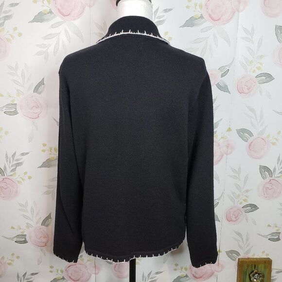 Vintage In Stitches Black Knit Holiday Christmas Cardigan Sweater womens L large - Picture 6 of 9